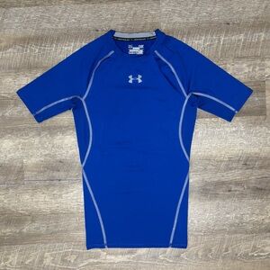 Under Armour Heat Gear Compression Shirt Men's S Blue Short Sleeve